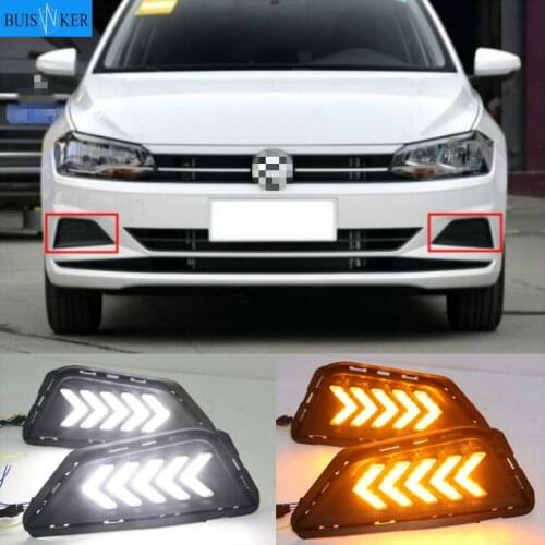 For Volkswagen vw Polo 2019 LED DRL Daytime Running Lights Fog Lamp Dynamic Yellow Turn Signal Lamp