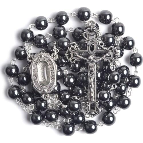 Holy Water Holy Soil Jerusalem 8mm Hematite Beads Our Lady of Lourdes Men Women Catholic Rosary