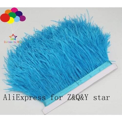 Z&Q&Y natural beautiful ostrich hair dyed lake blue color fabric edge DIY performance clothing skirt bag decoration material