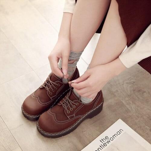 Girl Student Retro British College Wind Genuine Split Leather Shoes