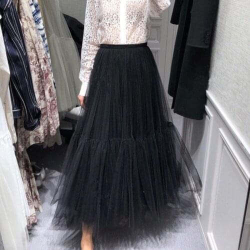 Skirts Womens Runway Luxury Black Skirts 2019 Fashion Elastic Waist Ball Gown Mesh Skirts Long Voile Maxi Skirts Jupe Longue