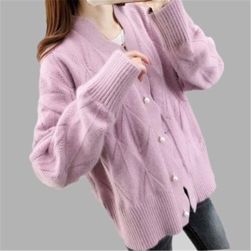 2021 Women Autumn Winter Sweater And Cardigans V Neck Single Breasted Knit Long Sleeve Cardigan Loose Knitwear Jacket ZY6072