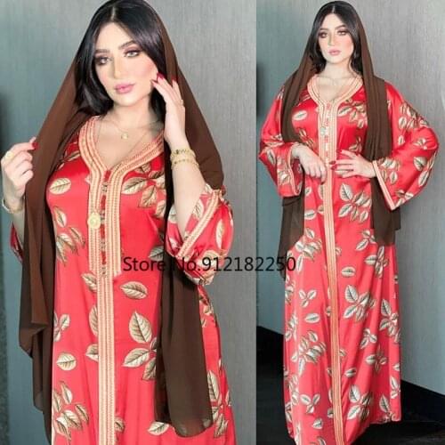 Womens Long Muslim Dress 2021 Dubai Abayas Caftan Marocain Turkey Kimono African Print Floral Dresses Evening Gowns Clothing
