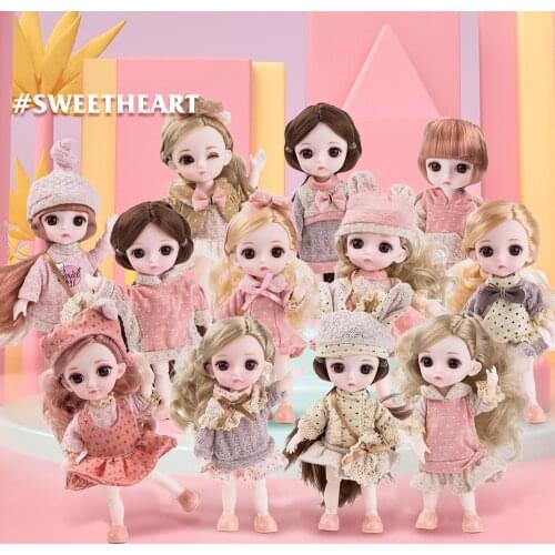 1/12 Fashion BJD Doll With Clothes 13 Movable Jointed Mini Lovely 17 CM Makeup Christmas Dress up Play House Dolls For Girls Toy