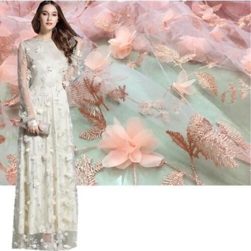 1m embroidered childrens clothing Lace fabric three-dimensional flower mesh chiffon fabric diy handmade dress clothing fashion