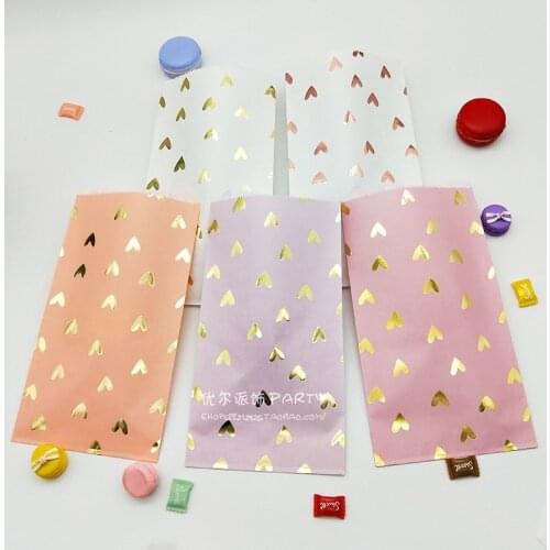 100pcs Wedding Favor Bag Bridal Shower Wedding Birthday Anniversary Favor Candy Gift Paper Bag Pink and Gold Foil Heart