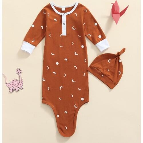 2021 New Babys Sleeping Bags Quilt Hat Set Fashion Sun Moon Print Soft Cotton Full Wrapped Swaddle Wrap+Cap 2PCS Suit