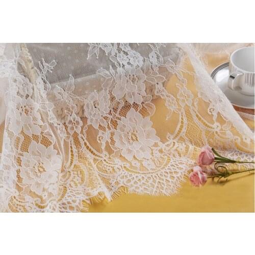 3meters/piece Eyelash Lace Fabric DIY Decorative Black White Soft Nylon Eyelash Lace Trim Wedding Dress Fabric 75cm Wide