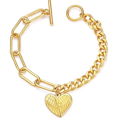 316L Stainless Steel OT Chain Splicing Bracelet Hip Hop Wing Pendant Thick Chain Bracelet No Fade