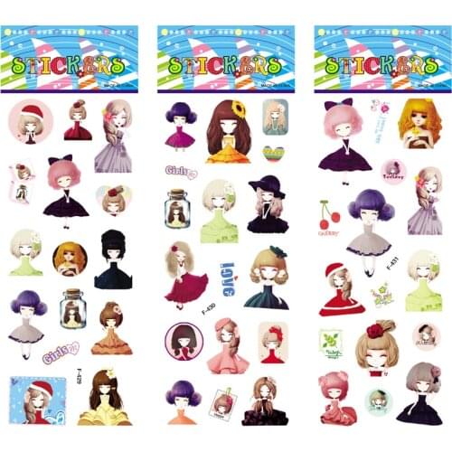 6 Sheets/set Cute Girls Stickers Scrapbooking Cartoon Puffy Stickers for Kids DIY Diary Notebook Label Decoration Toys