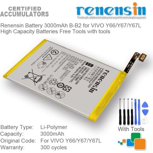 Renensin Battery 3000mAh B-B2 for VIVO Y66/Y67/Y67L High Capacity Batteries Free Tools with tools