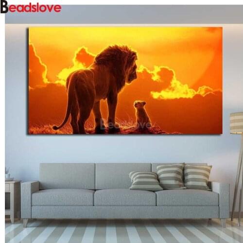5d diy large Diamond Painting Cross Stitch Kit Diamond Mosaic Beads Lions Mother Cub Diamond Embroidery Home Decoration