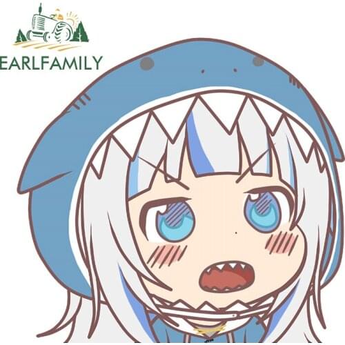 EARLFAMILY 13cm x 12.2cm for Gawr Gura Hololive Anime Car Stickers and Decals JDM VAN Windows Bumper Cartoon Cute Decor