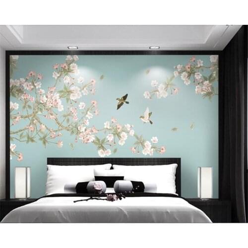Beibehang Begonia Flowers New Chinese Hand-painted Meticulous Flowers and Birds Wall Decorative Painting Custom Wallpaper 3D