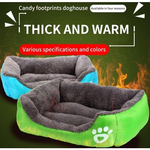 Pet Cat Dog Large Bed Warm House Soft Baskets Mat Autumn Winter Waterproof Kennel Paw Footprint Fleece Nest Square Home