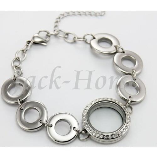 Fashion 316L stainless steel 25mm magnetic open living memory floating charms locket bracelet