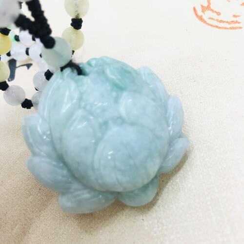 Pure natural Emerald jade hand carved lotus pendant three-color jade bead necklace men and women sweater chain