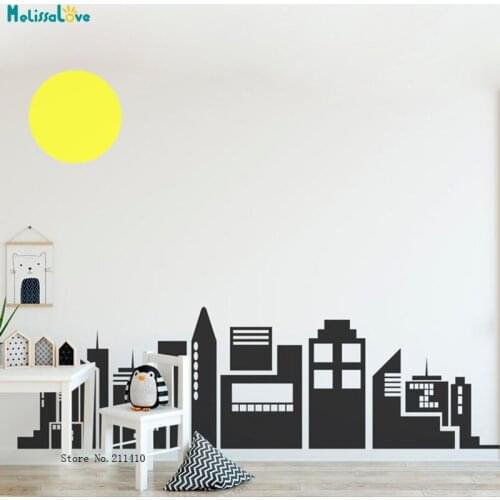 Kids City Silhouette Wall Stickers Home Decor Baby Boys Room City Skyline Nursery Removable Decals Unique Gift YT4743