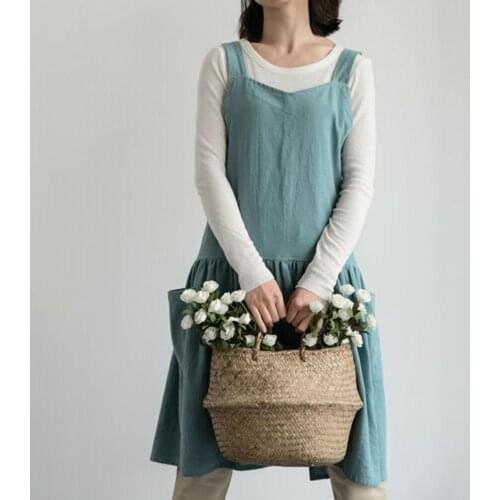 Women Antifouling Cross Back Pockets Cooking Baking Apron Dress Work Clothes Household Cleaning Tools Aprons Kitchen Tool