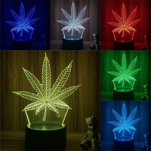 Figure Nine Leaves Clover Leaves Lover 3D Lamp Action LED NightLight 7 Colors Touch Table Decor Night Light Gift Model