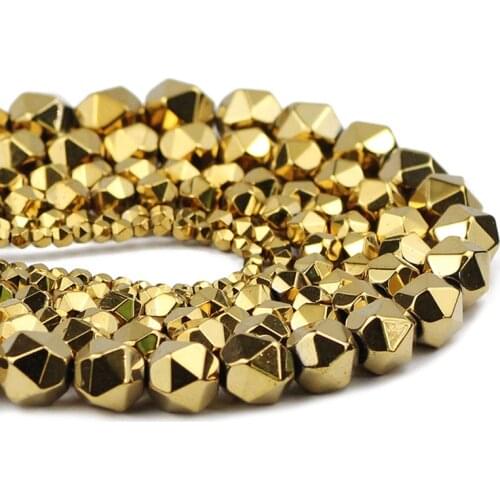 Hematite Natural Stone Gold Faceted Round 3/4/6/8/10MM Charm Loose Beads For Jewelry Making DIY Necklace Bracelets Earrings
