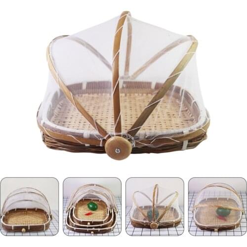 1Pc Bamboo Basket Anti-Fly Basket Household Food Drying Dustpan Gift Net Cover Bamboo Basket Fly-Proof Basket Household Supplies
