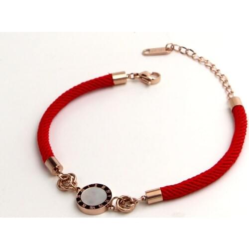 Red Rope Titanium Steel Shell Round Charm Plate with Roman numerals Bracelet , woman LOVE bracelets, great gift for girl