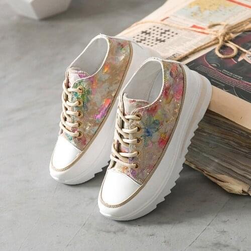 Floral lace up women shoes 2021 new fashion platform flat shoes woman sneakers women casual shoes sneakers tenis feminino