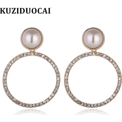 Kuziduocai New ! Fashion Fine Jewelry Pearl Will Not Fade Full Zircon Large Circle Stud Earrings For Women E-1370