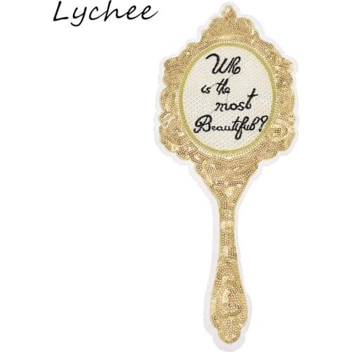 Lychee Creative Mirror Shape Embroidery Sequin Patch DIY Sewing On Women Garment Bag Decoration Cloth Badge Applique