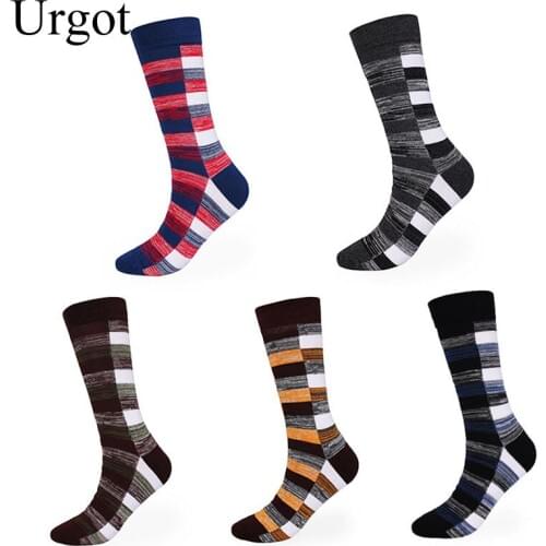 Urgot 5 Pairs Mens Happy Socks Long Tube Crew Big Large Plus Size 39-48 All-match High Quality Cylinder Lattice Male Socks Meias