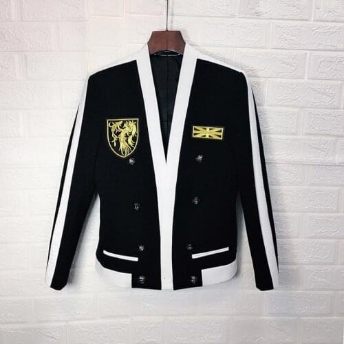 Baroque Badge European Mans Hit Color Split Joint Suit Black And White Leisure Time Loose Coat Chaquetas Hombre De Vestir