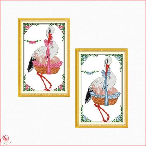 Red-crowned Crane And Baby Cross Stitch Kits Counted Canvas Embroidery Sets 11CT 14CT DIY Handmade Needlework Home Decoration