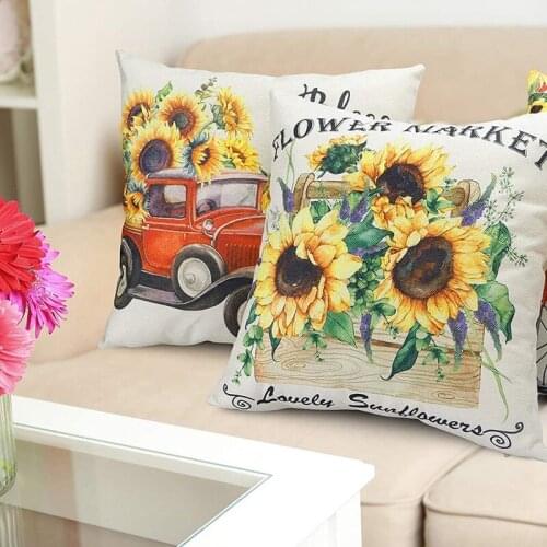 Farm Sunflower Pillow Covers 18X18 Inch Set of 4 Summer Decorative Throw Pillowcase Farmhouse Decor for Home
