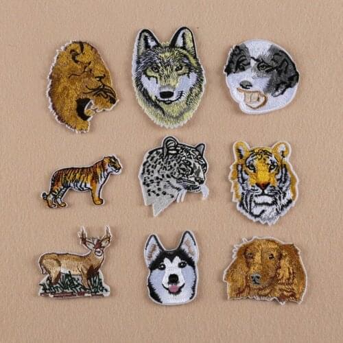 20pcs/lot Embroidery Patch Clothing Decoration Accessories Animal Wolf Leopard Tiger Deer Biker Diy Iron Heat Transfer Applique