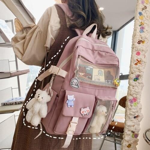 New Kawaii Nylon Women Backpack Female Fashion Waterproof Rucksack for Teen Girls School Bag Cute Student Bookbag Travel Mochila