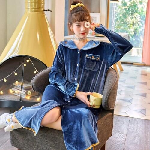 Autumn and winter nightdress female princess style bathrobe long sleeve gold velvet cardigan casual home service simple robe