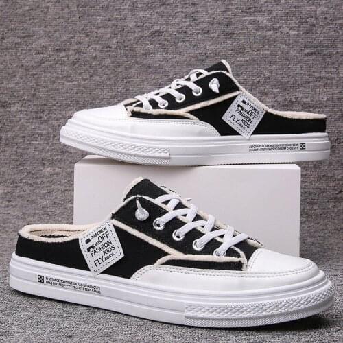 2021 New Casual Half Drag Canvas Shoes Solid Color Sports Shoes Mens Shoes Heelless Lazy Shoes Flat Shoes Mens Fashion Sneakers