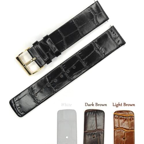 YQI 18mm 20mm Watch Strap Band Real Leather Soft Thin Watchband Watch Belt For Men Women Watch Gold Buckle Black Brown White