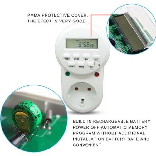 EU Plug Outlet Electric Digital Time Control 7 Day Weekly Programmable Plug-in Timer Switch Wall Clock Power Socket 220V 230V AC