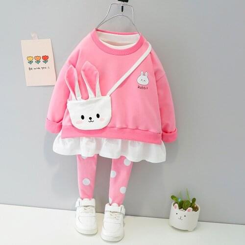 New Cute Baby Girl Spring Clothing Set Cotton O-neck Long Sleeve Toddler Kid Shirt + Dot Pants 1 2 3 4 Years