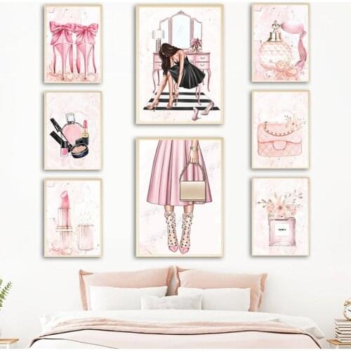 Self-adhesive Wall Stickers Girl High Heels Lipstick Perfume Flower Posters And Prints Wall Art Pictures For Room Decoration