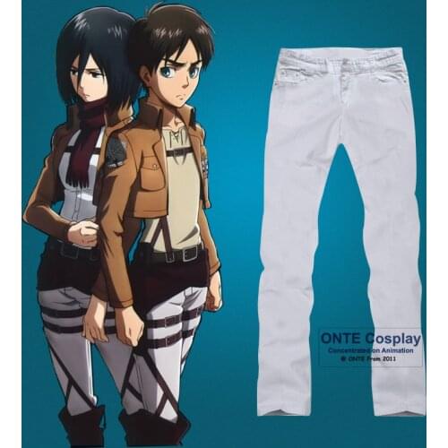 Anime Attack on Titan Cosplay Pants Eren Long Skinny Trousers Daily Men Elastic White Jeans Halloween Party Costumes