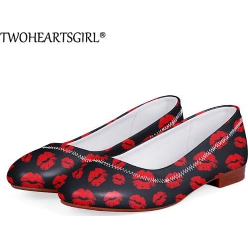 Fashion Womens Loafers Red Lips Kiss Pattern Flats Shoes Spring Summer Ladies Footwear Females Slip-On Shallow Single Shoes