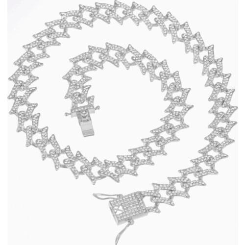 Hip Hop Thorns Cuban Link Chain Necklace for Men Bling Iced Out Bolder Thicker Choker Necklace Rapper Jewelry Gift