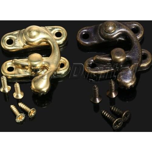 12pcs Vintage Hardware Hasps Decorative Jewelry Gift Wine Wooden Box Hasp Antique Suitcase Latch Hook With Screws Metal 28x28mm