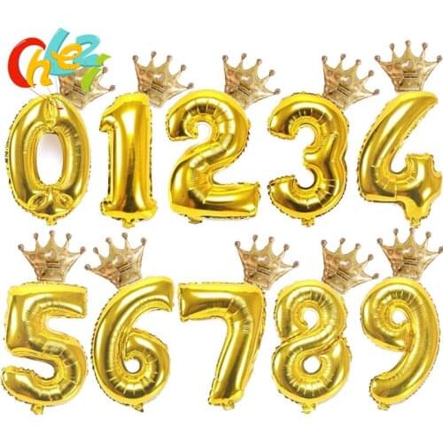 32 inch Gold silver Black Number foil Balloons Crown Balloon figure 1 2 3 4 5 6 year kid boy girl Birthday Party decoration Gift