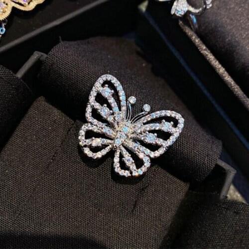 Hollow Bowknot Solid 925 Sterling Silver Cute Butterfly Ring Engagement Wedding Band Rings for Women Temperament Fine Jewelry