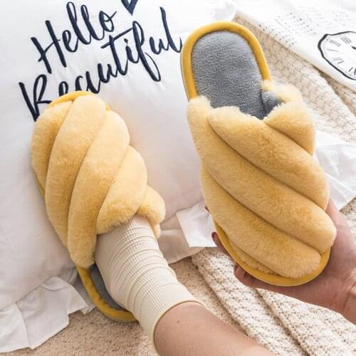 Winter Cotton Fluffy Women Slides Home Slippers Round Covered Anti-Slip Warm Cozy Couple Sandals Mens Shoes Indoor Flat Shoes