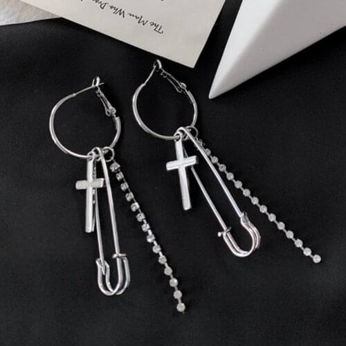 1 Pair Cross Pendant Tassel Earrings Trendy 2020 INS Pop Unisex Nickel Free Alloy Earrings Boy Girl Fashion Punk Jewelry BTS-755